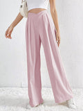 Ladies Solid Color Wide Leg Suit Pants 666666 - SWEETKAMA