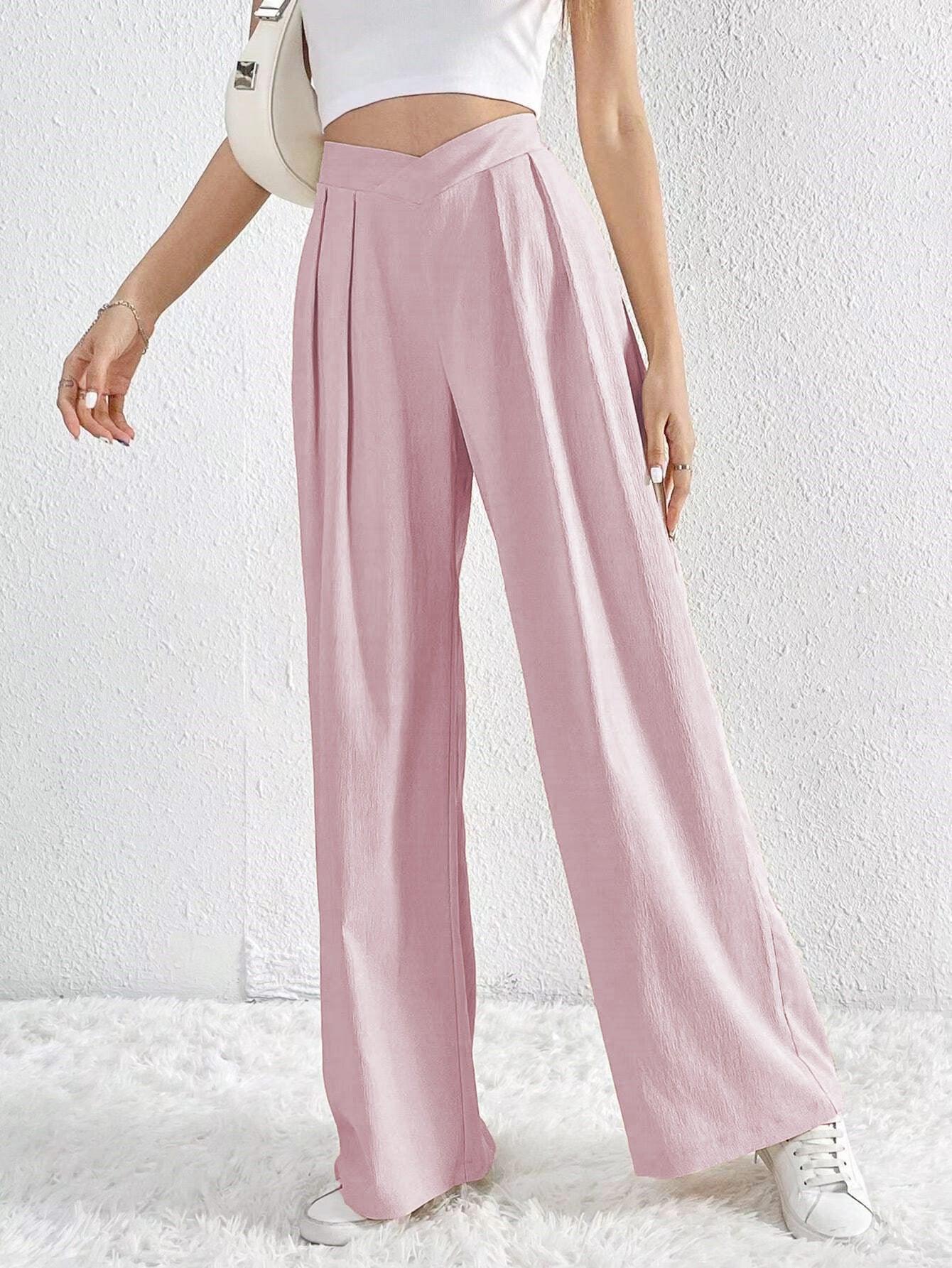 Ladies Solid Color Wide Leg Suit Pants 666666 - SWEETKAMA