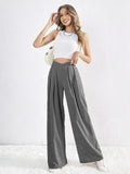 Ladies Solid Color Wide Leg Suit Pants 666666 - SWEETKAMA