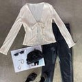Ladies Solid Color Wrinkle Casual Lace Shirt SY10133T - SWEETKAMA