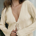 Ladies Solid Color Wrinkle Casual Lace Shirt SY10133T - SWEETKAMA