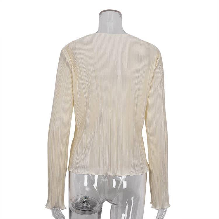 Ladies Solid Color Wrinkle Casual Lace Shirt SY10133T - SWEETKAMA