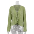 Ladies Solid Color Wrinkle Casual Lace Shirt SY10133T - SWEETKAMA