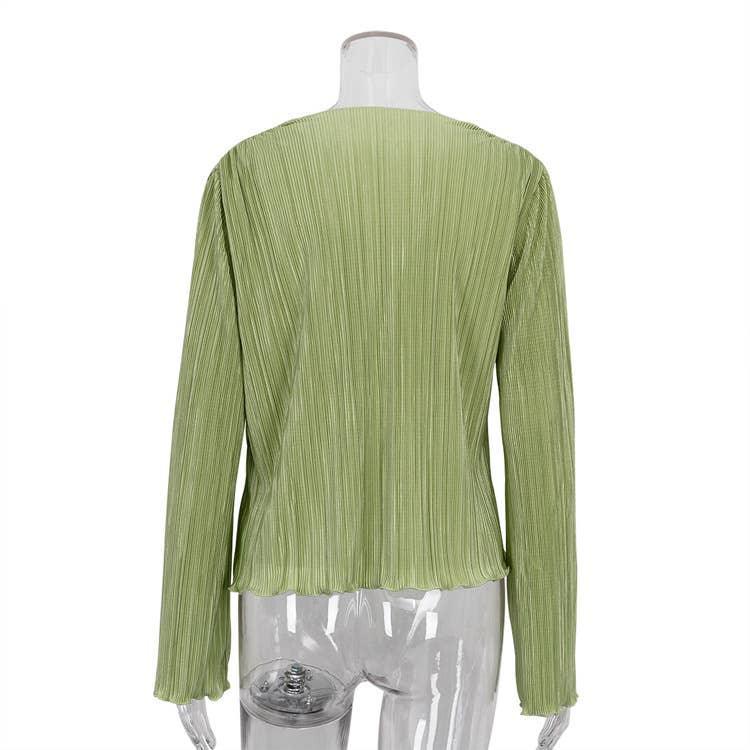 Ladies Solid Color Wrinkle Casual Lace Shirt SY10133T - SWEETKAMA