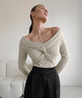 Ladies Solid Cross Off Shoulder Slim Fit Top TX7037 - SWEETKAMA