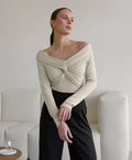 Ladies Solid Cross Off Shoulder Slim Fit Top TX7037 - SWEETKAMA