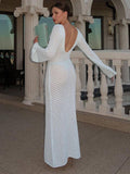 Ladies Solid Deep V-Neck Backless Long Knit Dress FQD1767 - SWEETKAMA