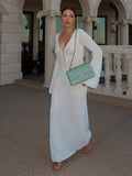 Ladies Solid Deep V-Neck Backless Long Knit Dress FQD1767 - SWEETKAMA