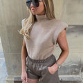 Ladies Solid High Neck Sleeveless Sweater Top LH0460 - SWEETKAMA