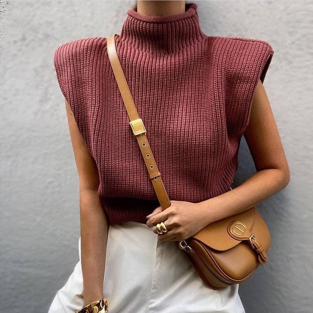 Ladies Solid High Neck Sleeveless Sweater Top LH0460 - SWEETKAMA