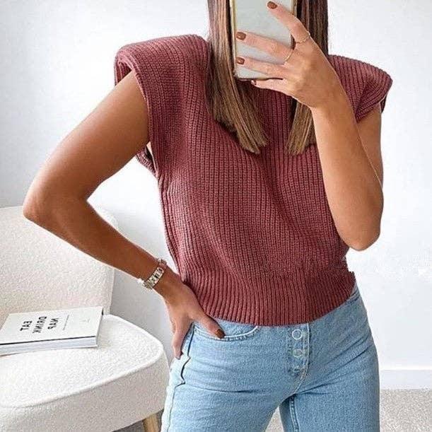 Ladies Solid High Neck Sleeveless Sweater Top LH0460 - SWEETKAMA