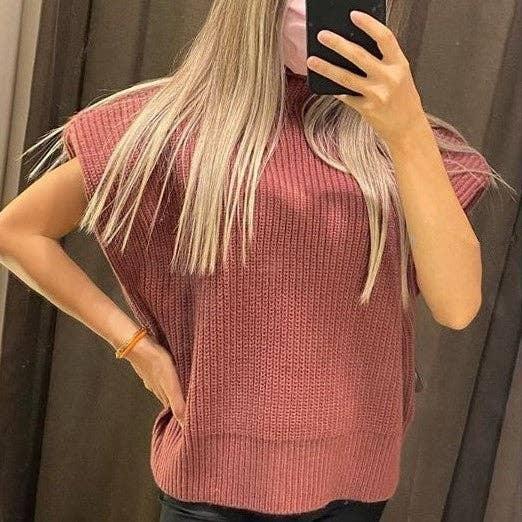 Ladies Solid High Neck Sleeveless Sweater Top LH0460 - SWEETKAMA