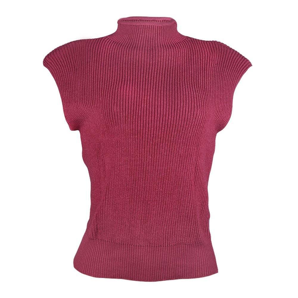 Ladies Solid High Neck Sleeveless Sweater Top LH0460 - SWEETKAMA