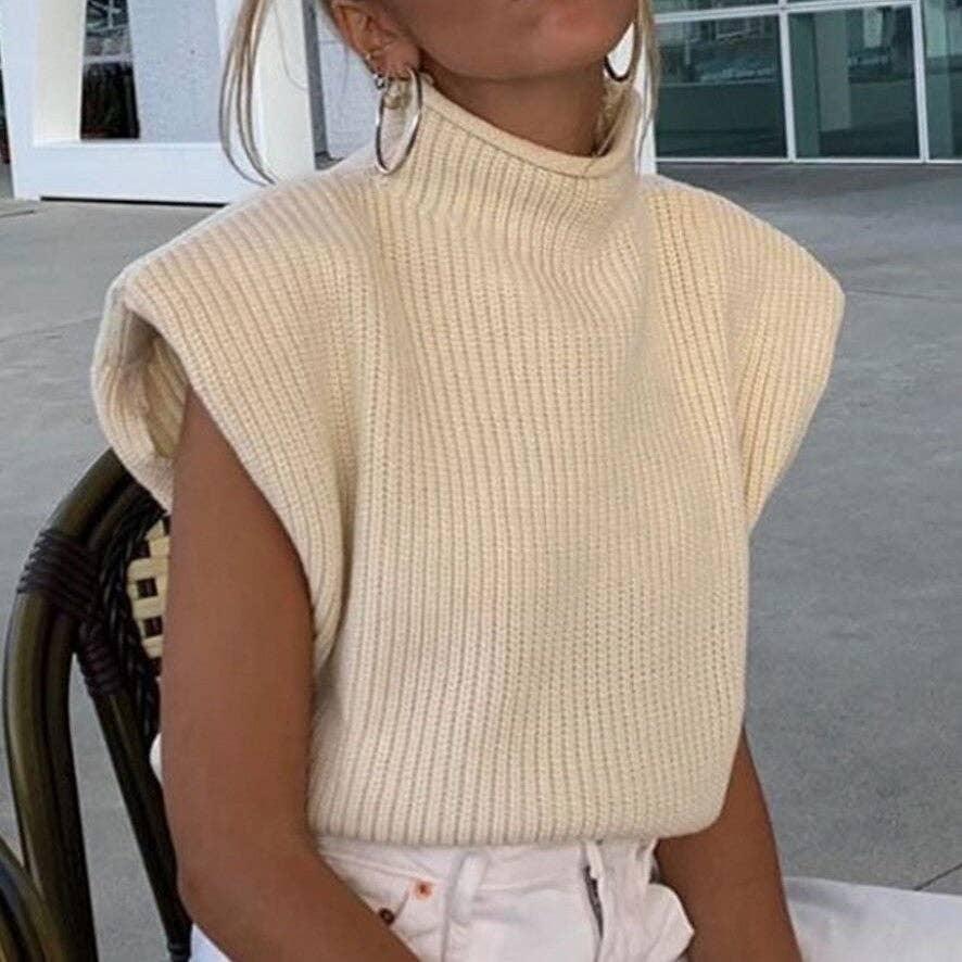Ladies Solid High Neck Sleeveless Sweater Top LH0460 - SWEETKAMA