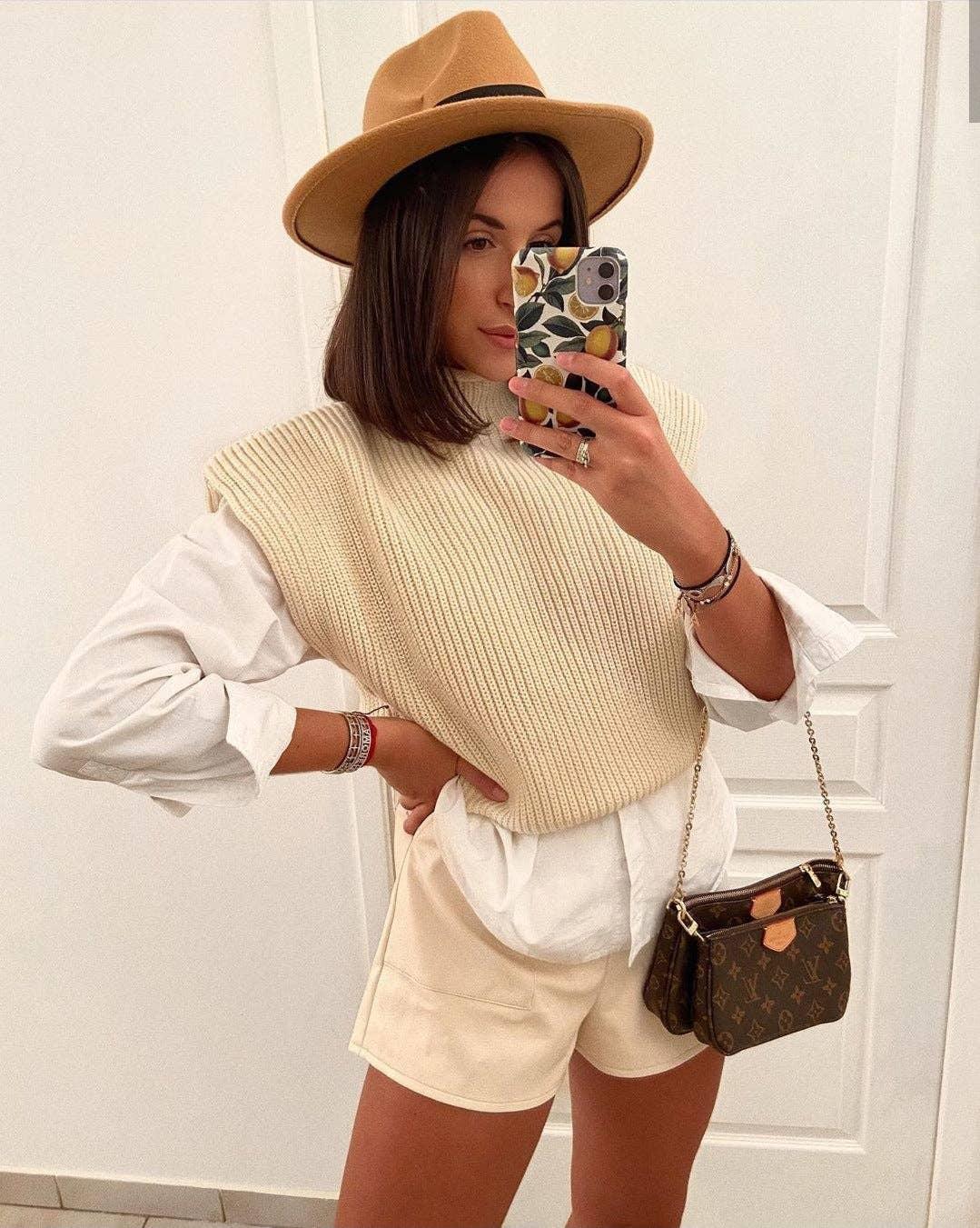 Ladies Solid High Neck Sleeveless Sweater Top LH0460 - SWEETKAMA