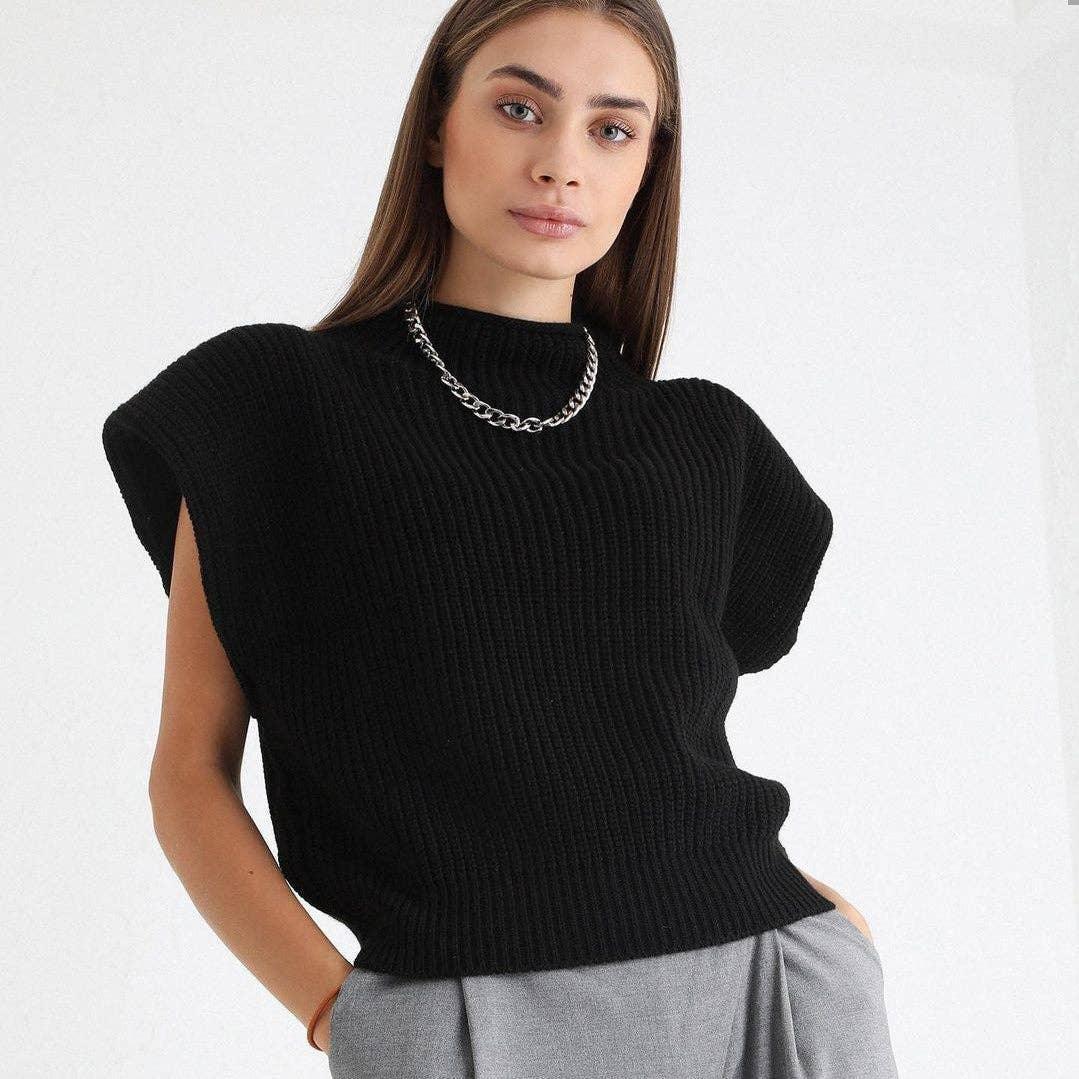 Ladies Solid High Neck Sleeveless Sweater Top LH0460 - SWEETKAMA