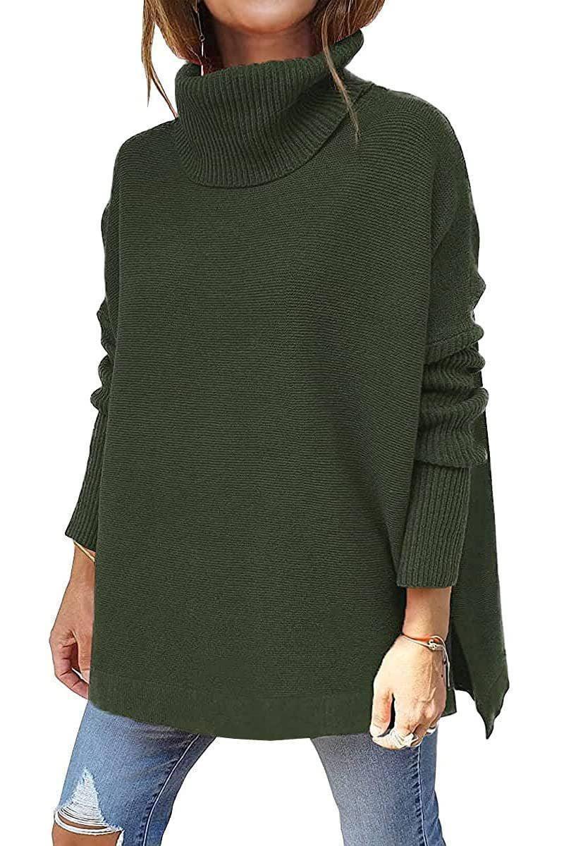 Ladies Solid Long Sleeves Mock Neck Loose Top YL1553 - SWEETKAMA