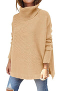Ladies Solid Long Sleeves Mock Neck Loose Top YL1553 - SWEETKAMA