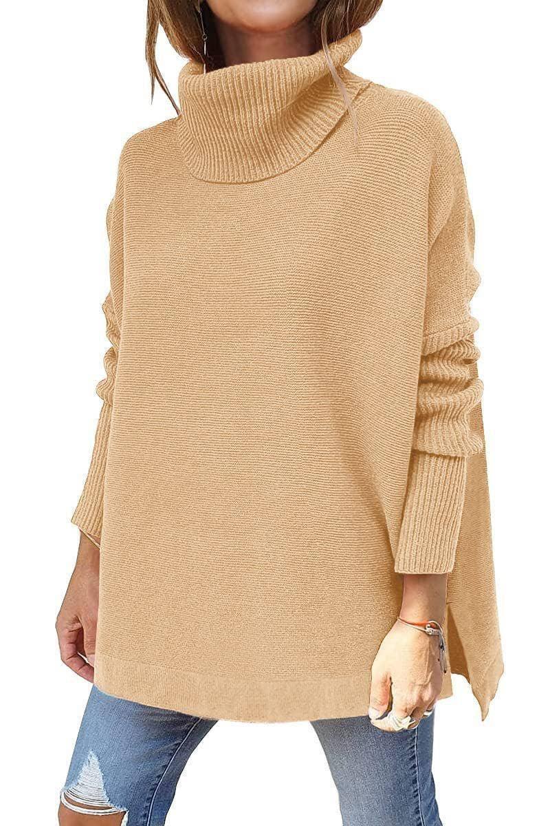 Ladies Solid Long Sleeves Mock Neck Loose Top YL1553 - SWEETKAMA