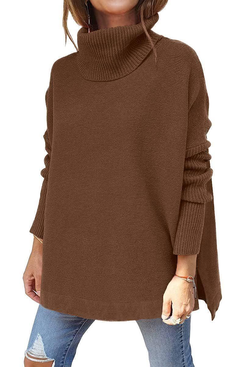 Ladies Solid Long Sleeves Mock Neck Loose Top YL1553 - SWEETKAMA