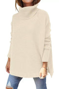 Ladies Solid Long Sleeves Mock Neck Loose Top YL1553 - SWEETKAMA