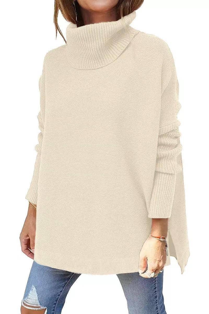 Ladies Solid Long Sleeves Mock Neck Loose Top YL1553 - SWEETKAMA
