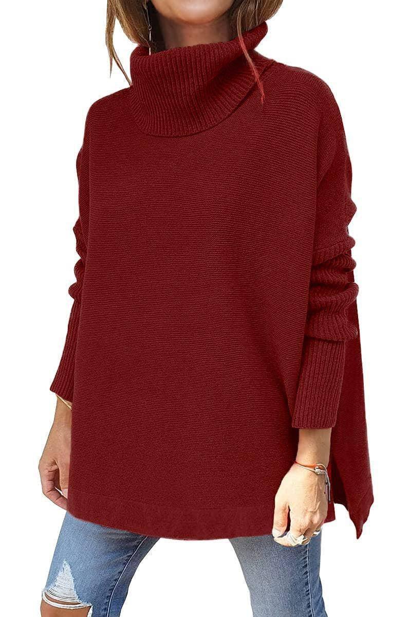 Ladies Solid Long Sleeves Mock Neck Loose Top YL1553 - SWEETKAMA