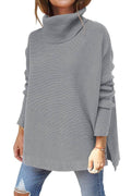 Ladies Solid Long Sleeves Mock Neck Loose Top YL1553 - SWEETKAMA