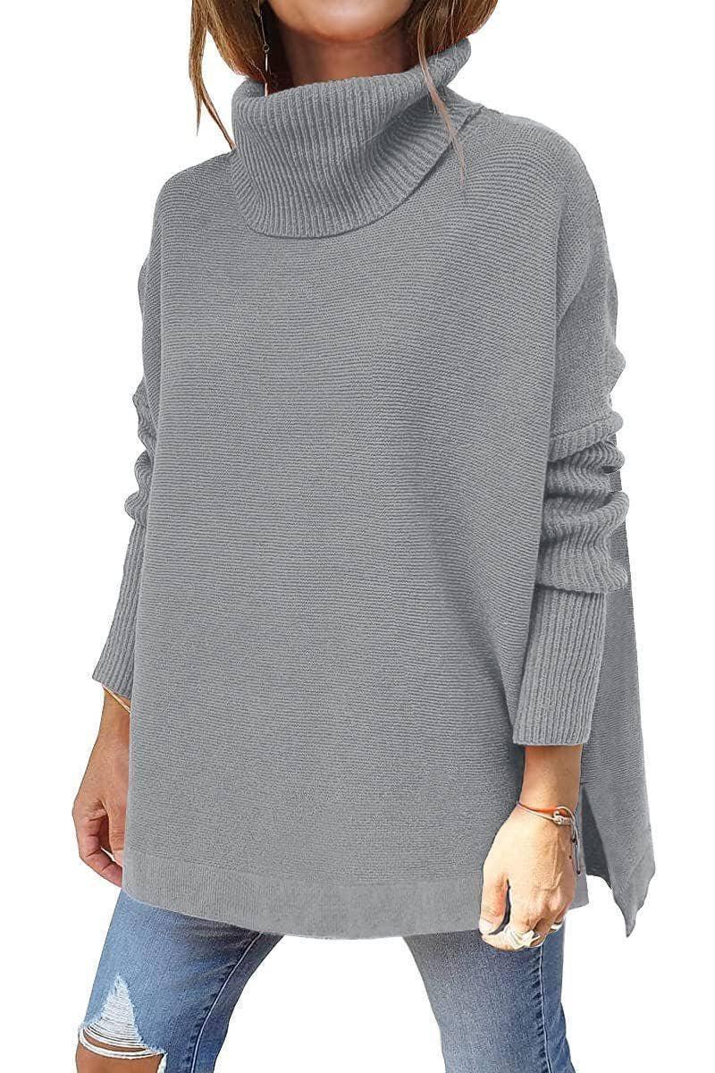 Ladies Solid Long Sleeves Mock Neck Loose Top YL1553 - SWEETKAMA