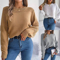 Ladies Solid Long Sleeves Round Neck Knit Top 2117 - SWEETKAMA