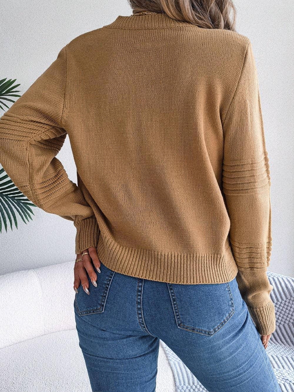 Ladies Solid Long Sleeves Round Neck Knit Top 2117 - SWEETKAMA