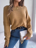 Ladies Solid Long Sleeves Round Neck Knit Top 2117 - SWEETKAMA