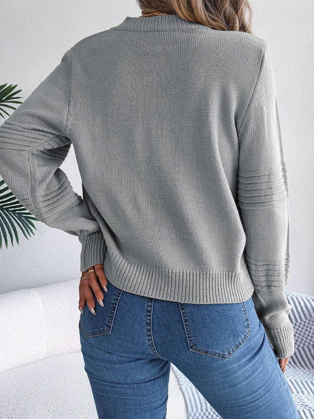 Ladies Solid Long Sleeves Round Neck Knit Top 2117 - SWEETKAMA