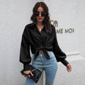 Ladies Solid Long Sleeves Turn-Down Collar Top 2017YT - SWEETKAMA
