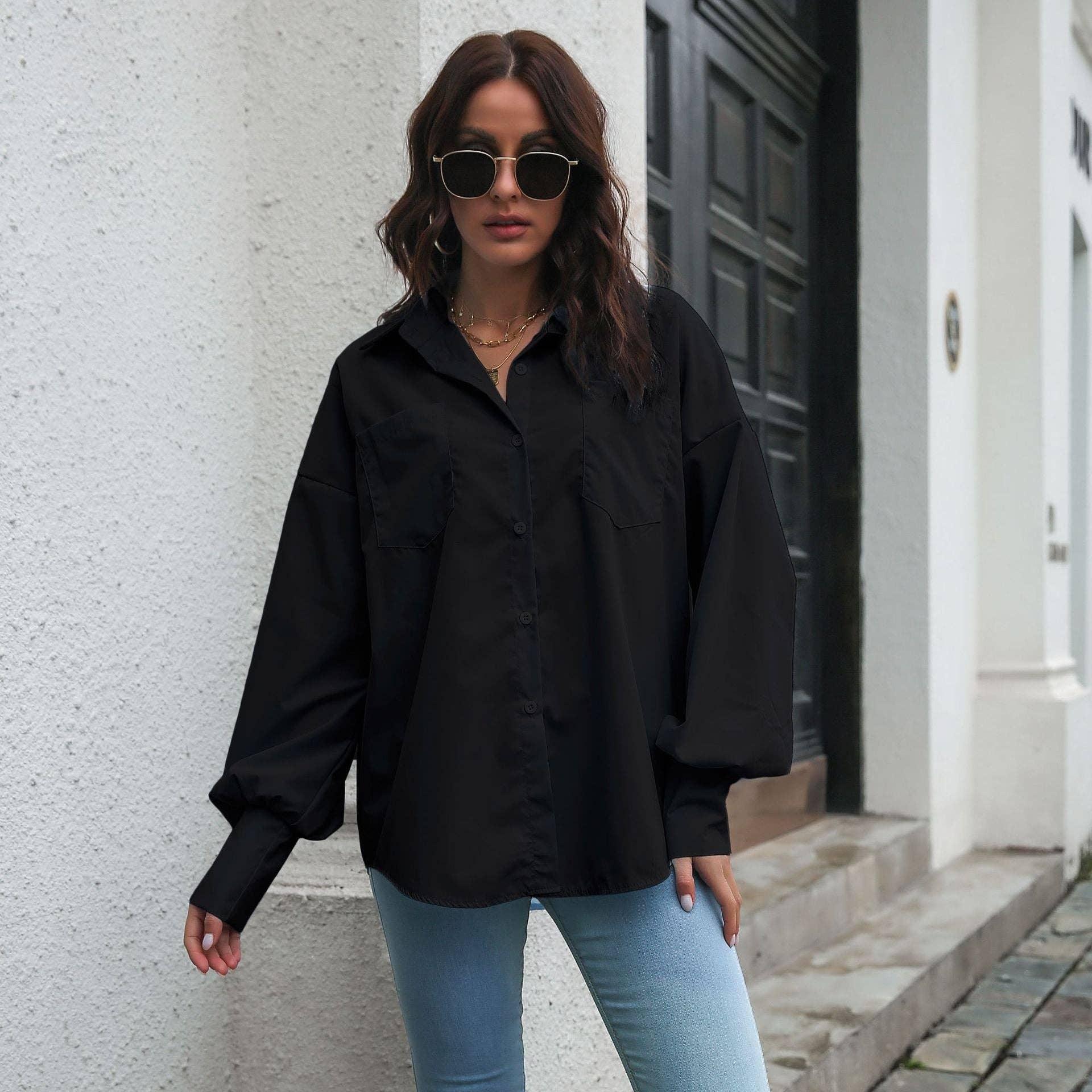 Ladies Solid Long Sleeves Turn-Down Collar Top 2017YT - SWEETKAMA