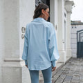 Ladies Solid Long Sleeves Turn-Down Collar Top 2017YT - SWEETKAMA