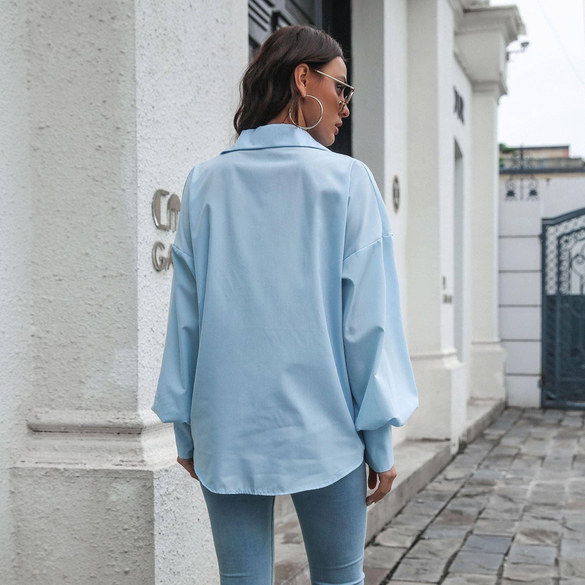 Ladies Solid Long Sleeves Turn-Down Collar Top 2017YT - SWEETKAMA