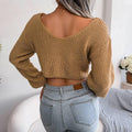 Ladies Solid Long Sleeves V-Neck Close Crop Top 2074 - SWEETKAMA