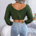 Ladies Solid Long Sleeves V-Neck Close Crop Top 2074 - SWEETKAMA
