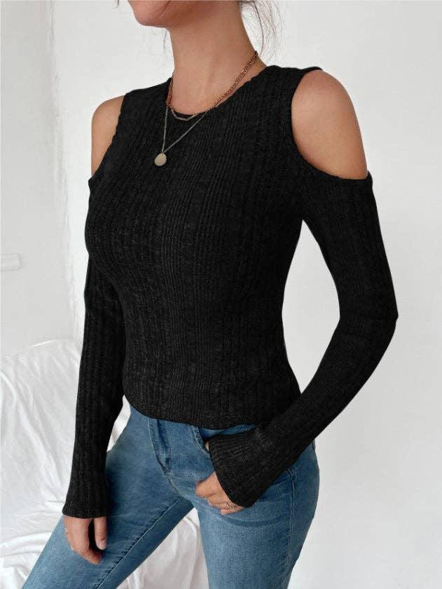 Ladies Solid Round Neck Off Shoulder Tight Top G1039 - SWEETKAMA