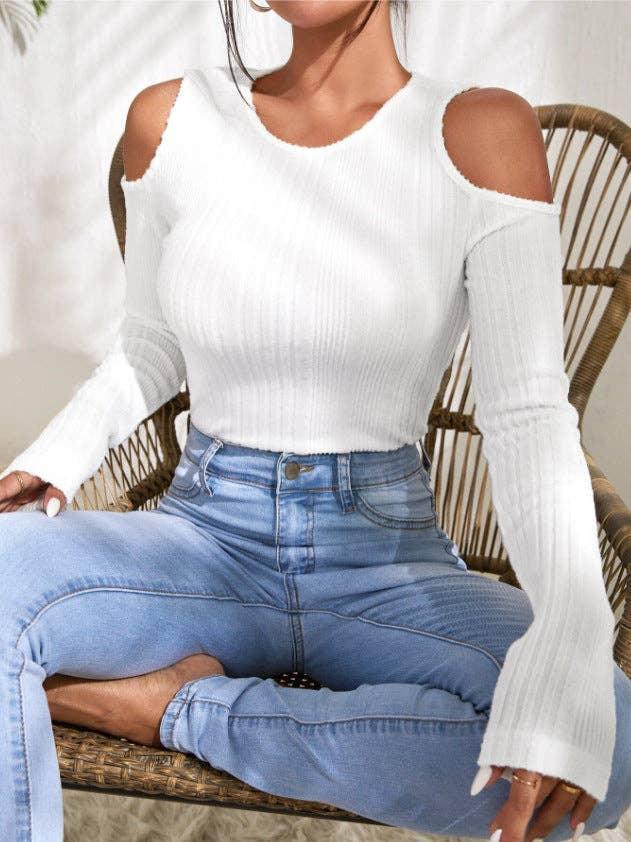Ladies Solid Round Neck Off Shoulder Tight Top G1039 - SWEETKAMA