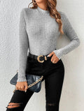 Ladies Solid Round Neck Tight Knit Top G1038 - SWEETKAMA