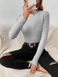 Ladies Solid Round Neck Tight Knit Top G1038 - SWEETKAMA