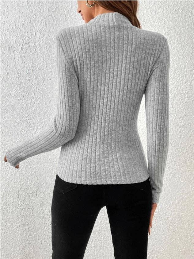 Ladies Solid Round Neck Tight Knit Top G1038 - SWEETKAMA