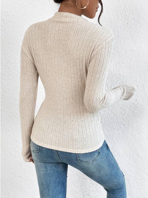 Ladies Solid Round Neck Tight Knit Top G1038 - SWEETKAMA