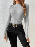 Ladies Solid Round Neck Tight Knit Top G1038 - SWEETKAMA