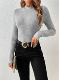 Ladies Solid Round Neck Tight Knit Top G1038 - SWEETKAMA