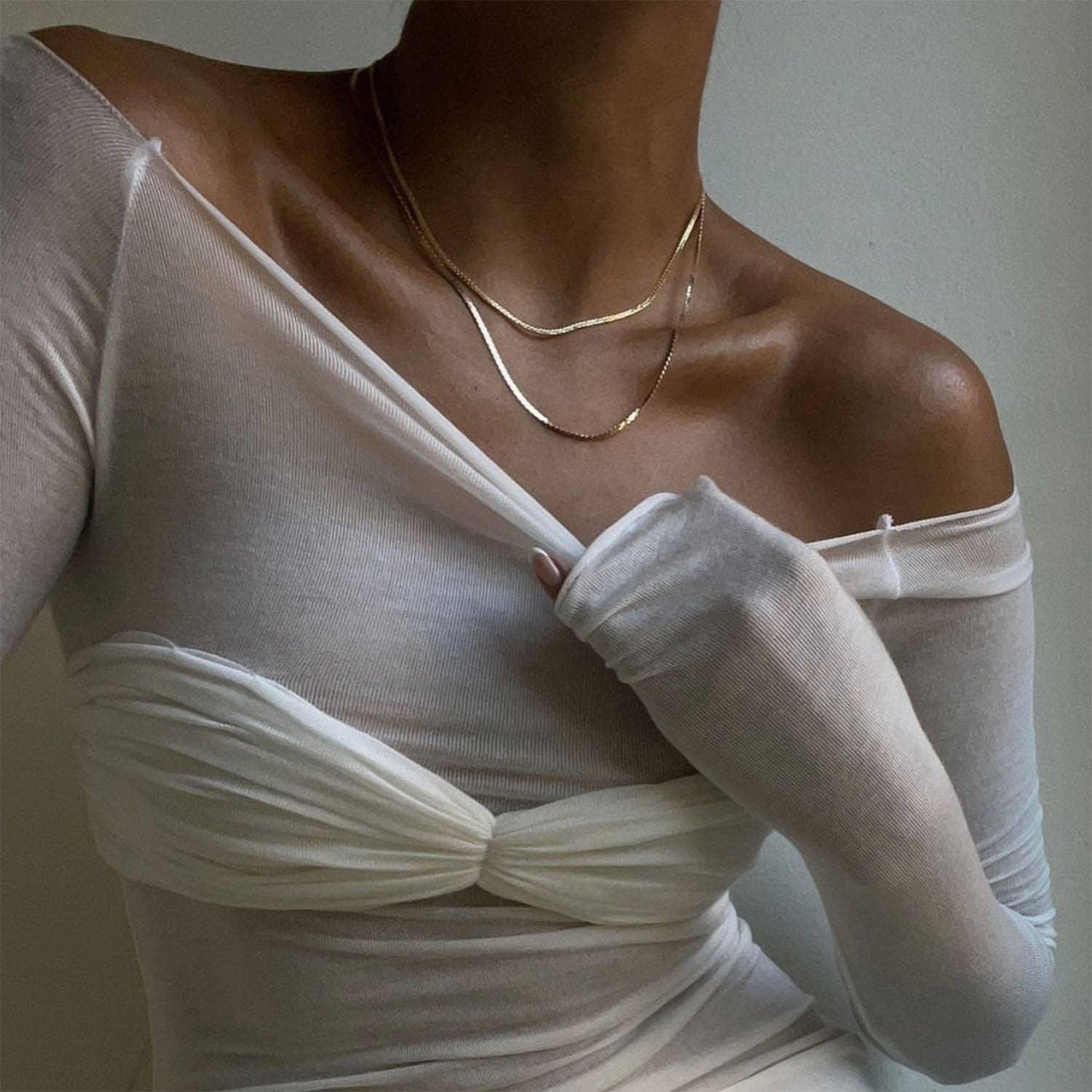 Ladies Solid See Through Cross Daily Top 21064 - SWEETKAMA