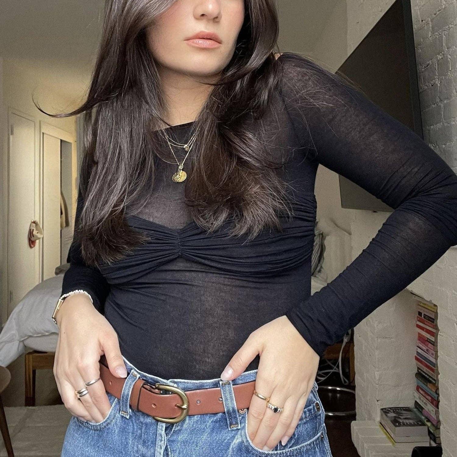 Ladies Solid See Through Cross Daily Top 21064 - SWEETKAMA