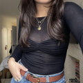 Ladies Solid See Through Cross Daily Top 21064 - SWEETKAMA